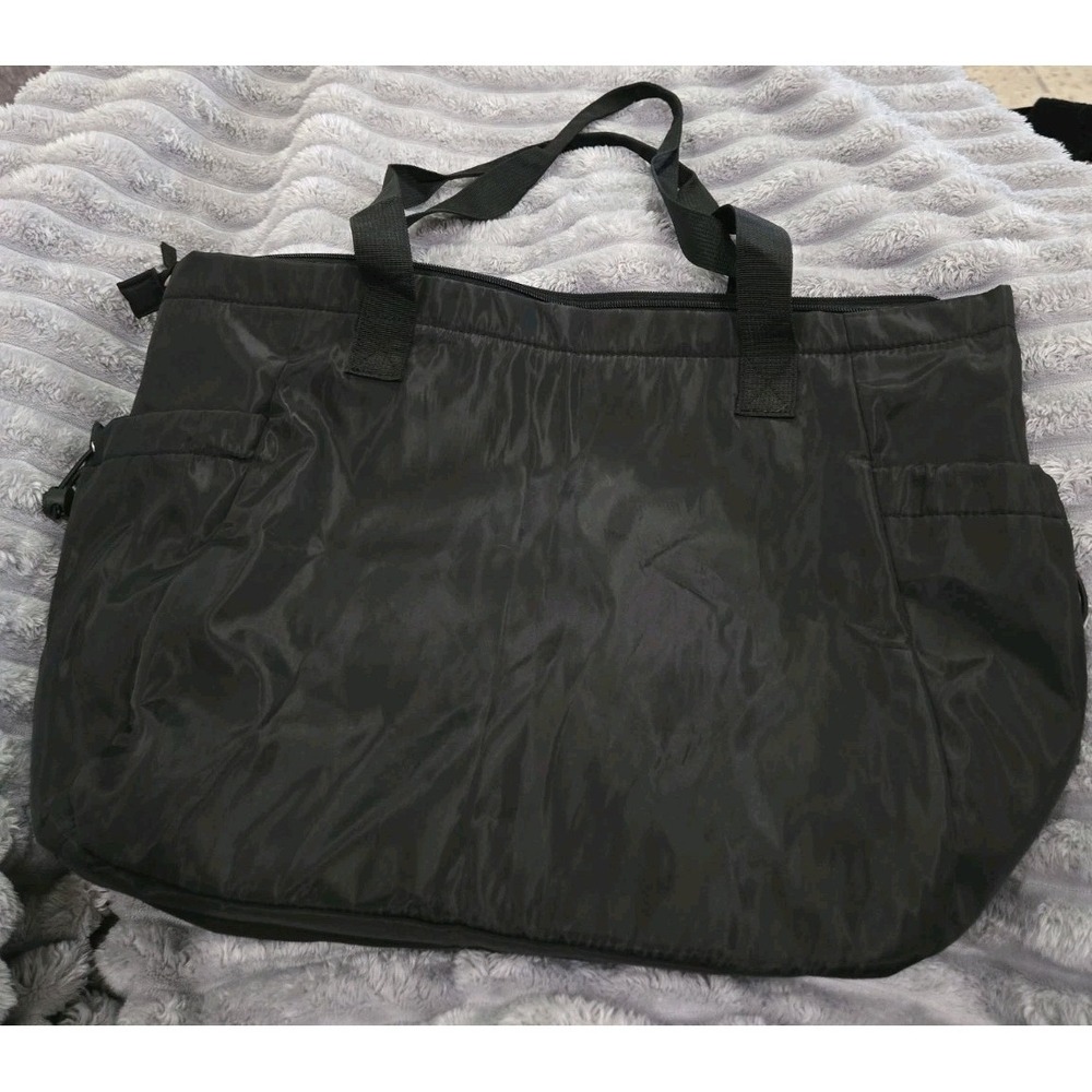Black Nylon Diaper Tote Bag Large Multi Pocket Travel Shoulder Bag Carryall - Picture 2 of 14